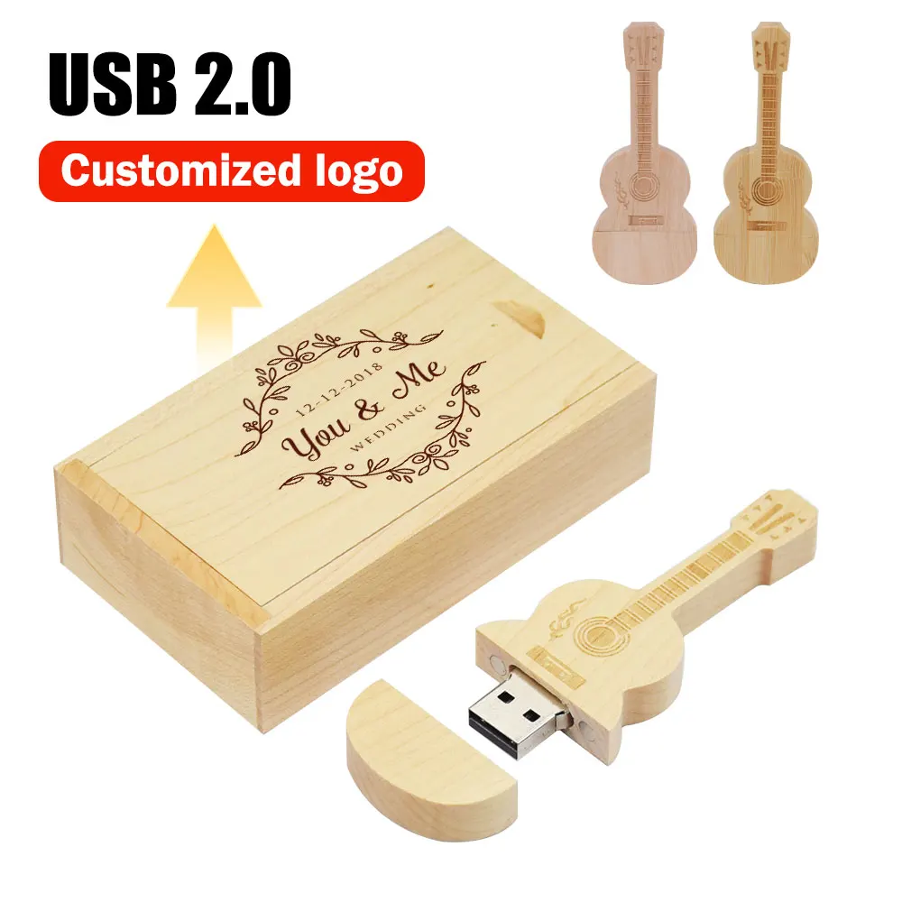 

1 шт., бесплатный индивидуальный логотип, деревянная гитара, флэш-накопитель USB2.0, 4G, 8G, 16G, 32G, 64 ГБ, 128 ГБ, поставляется с коробкой, подарочными ручками, коробка, карта памяти
