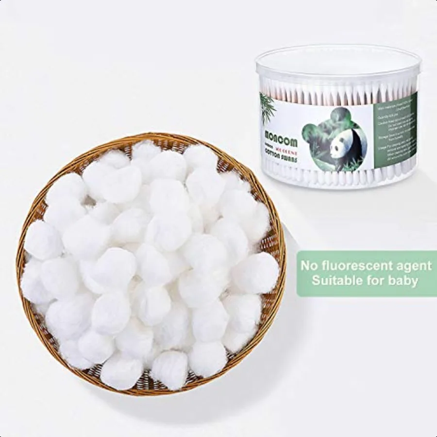 MONCOM cotons-tiges 500 unités Double rond épais conseils biodégradable écologique solide bâtons de bois cotons-tiges pour oreilles fermes