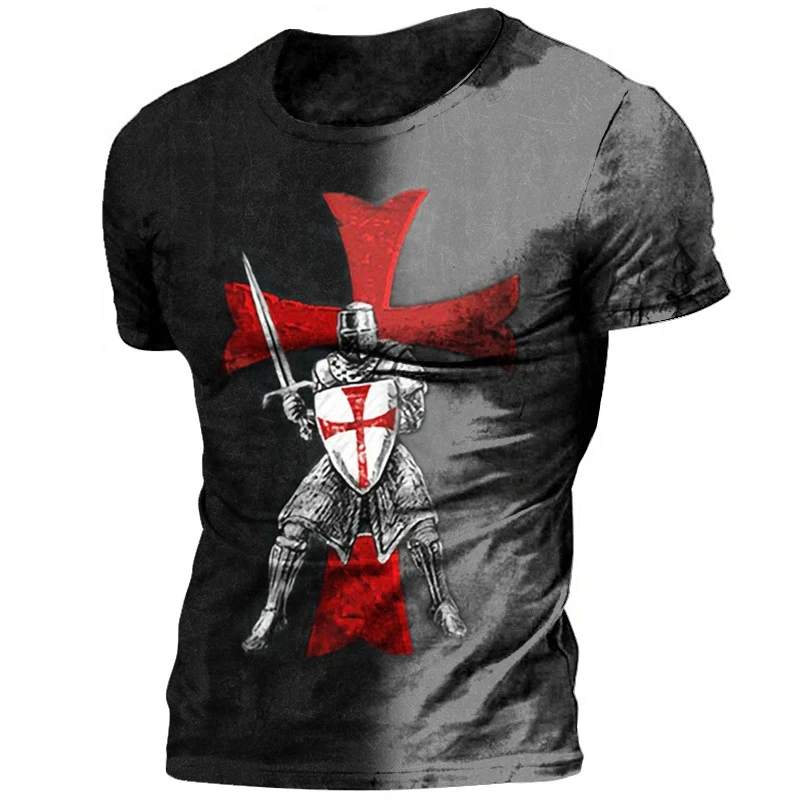 Jesus Christ Crucifix Vintage Knights Templar T Shirt Men\'s 3d Print Summer Men T Shirt Short Sleeve Oversized Top Men Clothes