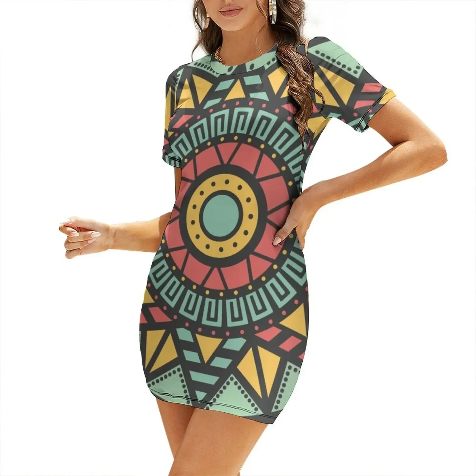

Aztec Short-Sleeved Dress summer dress woman 2026 women's dresses luxury women's clothing trend 2026