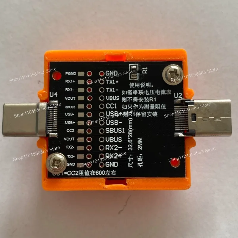 Type-C Male to Female Test Board, USB 3.1 24Pin Adapter with PD Charging Extension