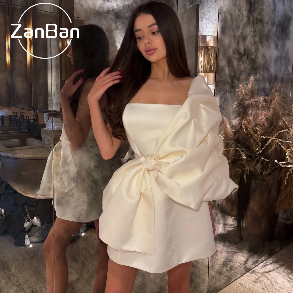 ZanBan Evening Dresses Bow Mini Dress for Women Elegant One Shoulder A-Line Cocktail Party Dress Robe De Soirée Femme Customised