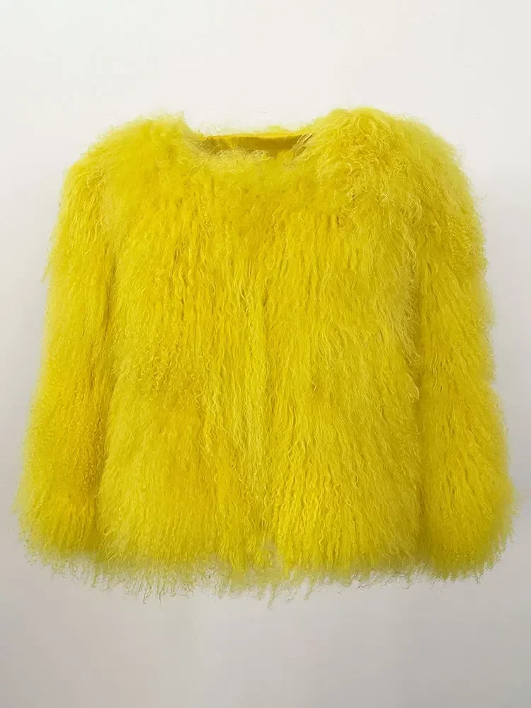 MENINA 2025 Neue Mode Echt Pelzmantel Winter Oberbekleidung Dicke Warme Jacke Casual Frauen Natürliche Mongolei Schafe Pelzmantel Oberbekleidung