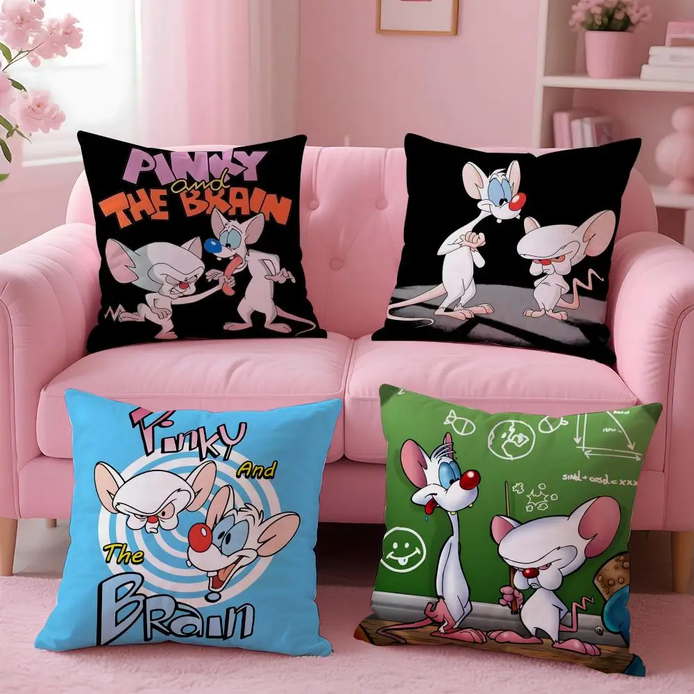 Cartoon P-Pinky and the Brain Cushion Cover Breathable Linen Pillowcase Summer Odorless Eco-Friendly Invisible Zipper Washable