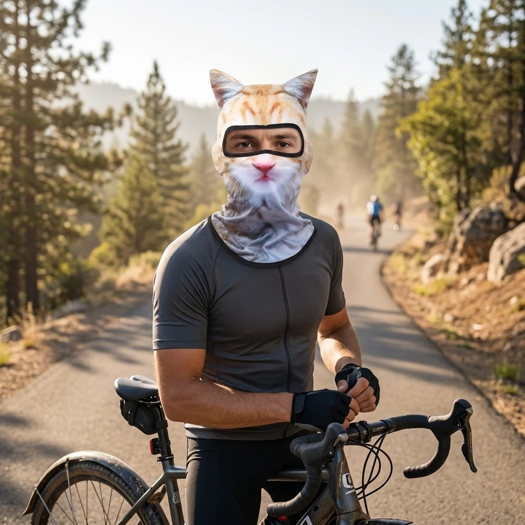 Sonnenschutz-Gesichtsmaske zum Angeln, kühlend, atmungsaktiv, winddicht, Vollgesichtsmaske, niedliches Katzenmuster, Fahrradkappe, Outdoor, Wandern, Camping – Detail 1