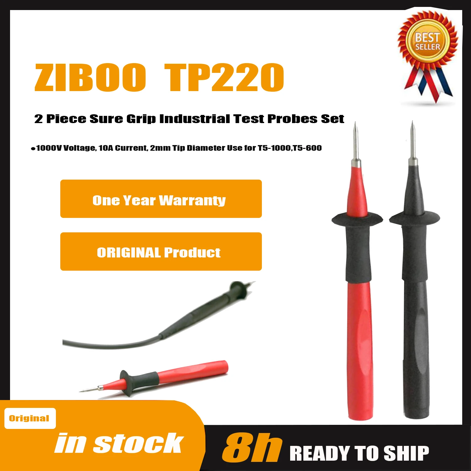 ZIBOO TP220 Industrial Secure Grip Test Probes ,1000V Voltage, 10A Current.