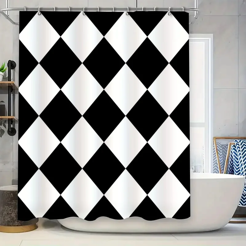 

Черно-белая клетчатая занавеска для душа, водонепроницаемый декор для ванной комнаты, большой размер, современный дизайн с 3D принтом, моющееся украшение для дома