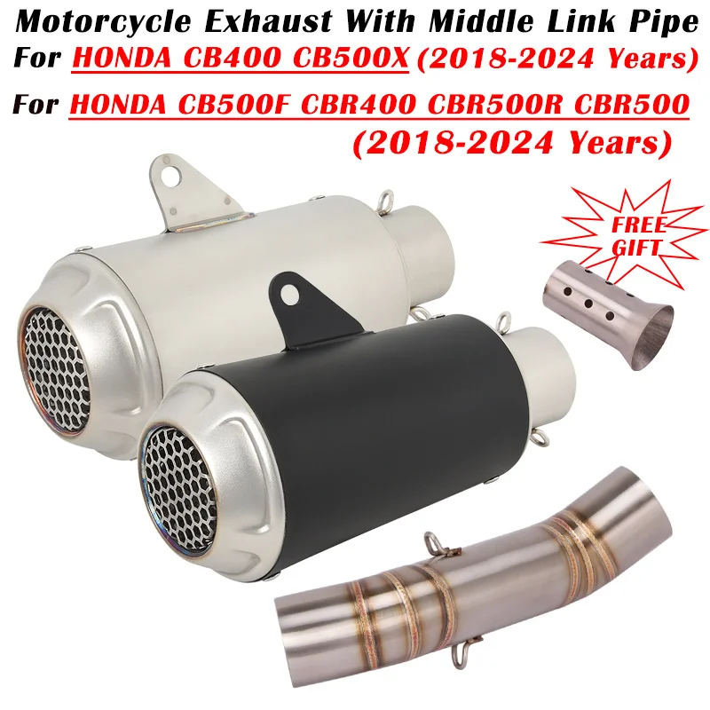 

For HONDA CB500R CB500F CB500X CB400 2016 - 2021 2022 2023 2024 Motorcycle Exhaust Escape Modified Muffler With Middle Link Pipe