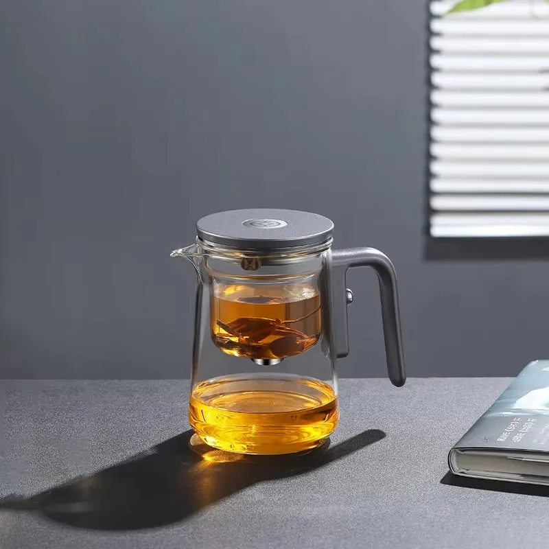 Full glass teapot walnut handle heat-resistant transparent filter tea separation portable teapot cup magnetic bubble