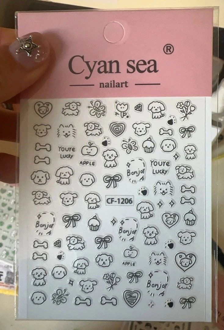 Korean Aesthetic Stickers Minimalist Black Color Puppy Apple Designs for Phone Case DIY Cute CCD Camera Scrapbook Decor for Kids