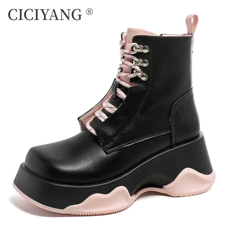 

CICIYANG Marton Boots for Women Platform 2024 New Genuine Leather Ladies Ankle Boots British Style Autumn Fashion Booties Women