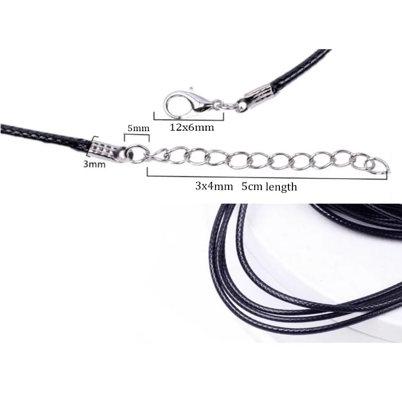 Corde d\'avertissement en cuir PU noir, collier pendentif JODIY, accessoires de bijoux exécutifs, 45cm, 50cm, 55 cm, 60cm + 5cm, 20 pièces