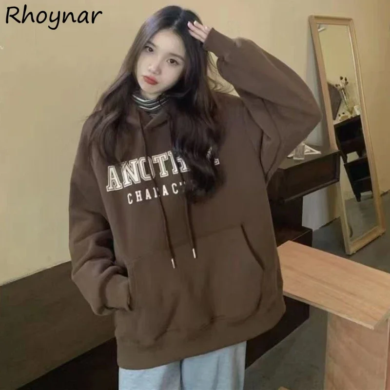 Hoodies Women Kangaroo Pockets All-match Korean Style Letter Classic Baggy Creativity Ladies Age-reducing Attractive Retro Cozy