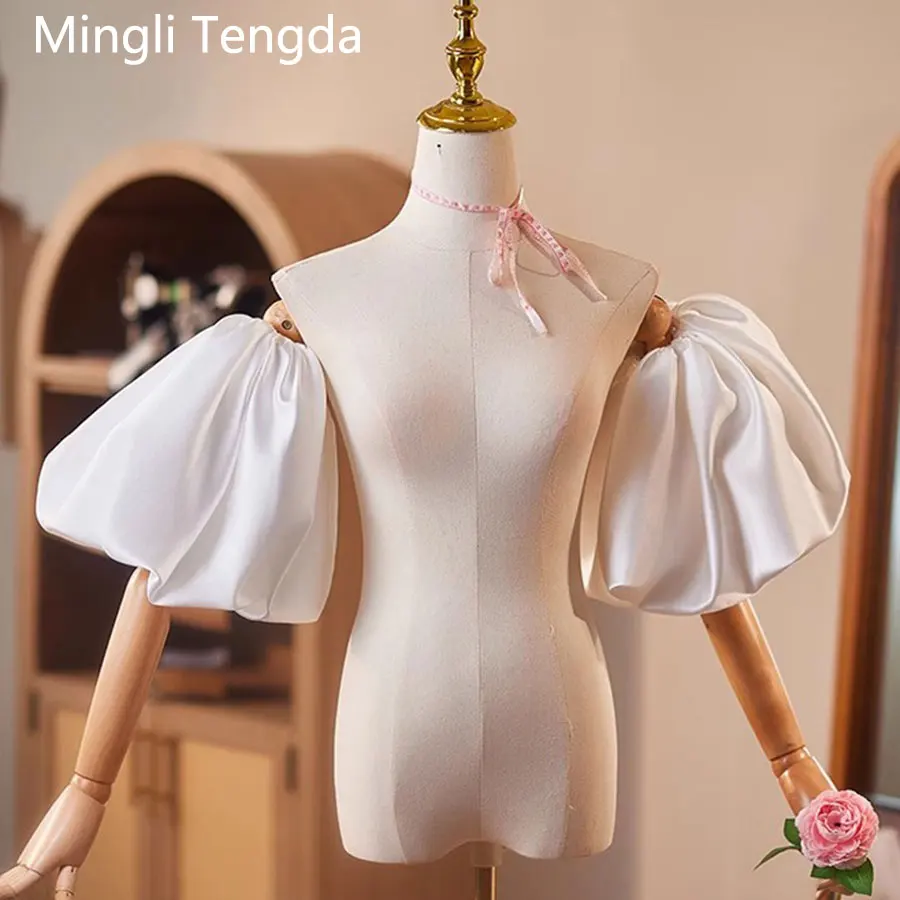Mingli Tengda Removable Puffy Sleeves Satin Bride\'s Arm Covering Hand Sleeve Fingerles Women\'s Wedding s Gloves Accessories