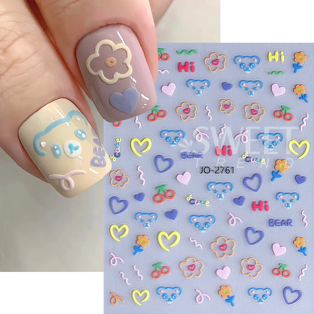 3/5pcs Cute Butterfly Flower Bow Nail Stickers Adhesive 3D Daisy Star Heart Bear Letter Nail Art Slider DIY Manicure Decorations