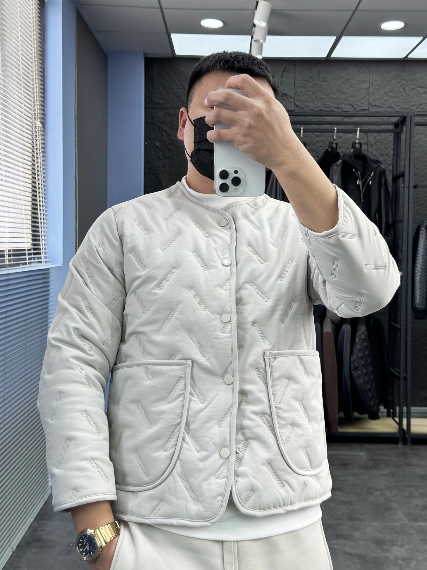 

Men's Casual Fleece Lined Thickened round Neck Cotton Jacket Full Pressure Glue Autumn Winter Warm Comfortable Simple Style C...