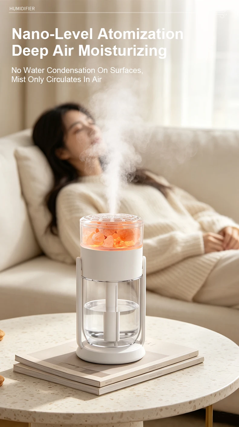Preserved Flower Humidifier, Rotatable Stand, USB Type‑C, RGB Ambient Light, 2Spray Modes, Quiet Humidifier, Gift for Car&Home
