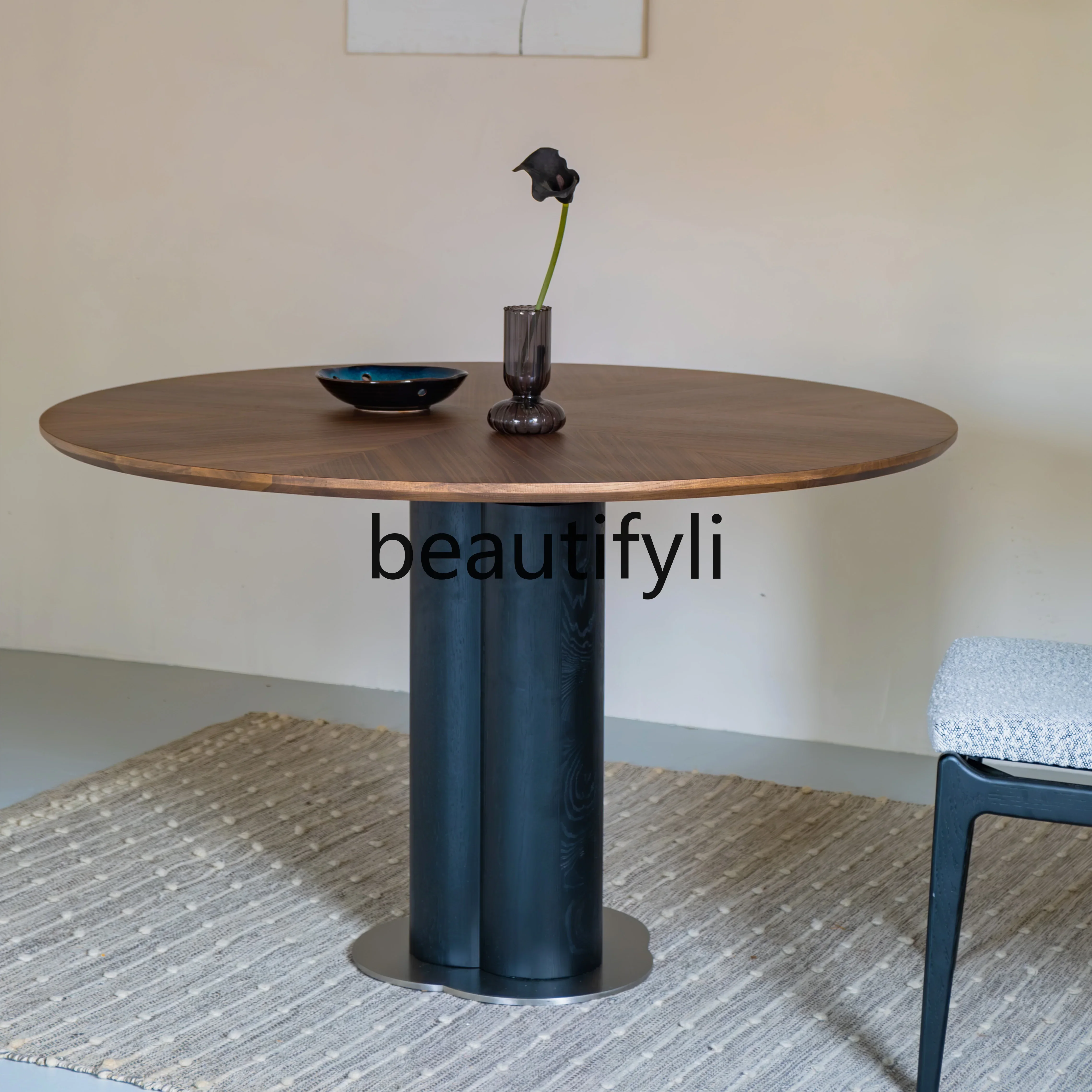 2003 Solid wood dining table designer medieval wabi-sabi wind black walnut parquet tabletop table