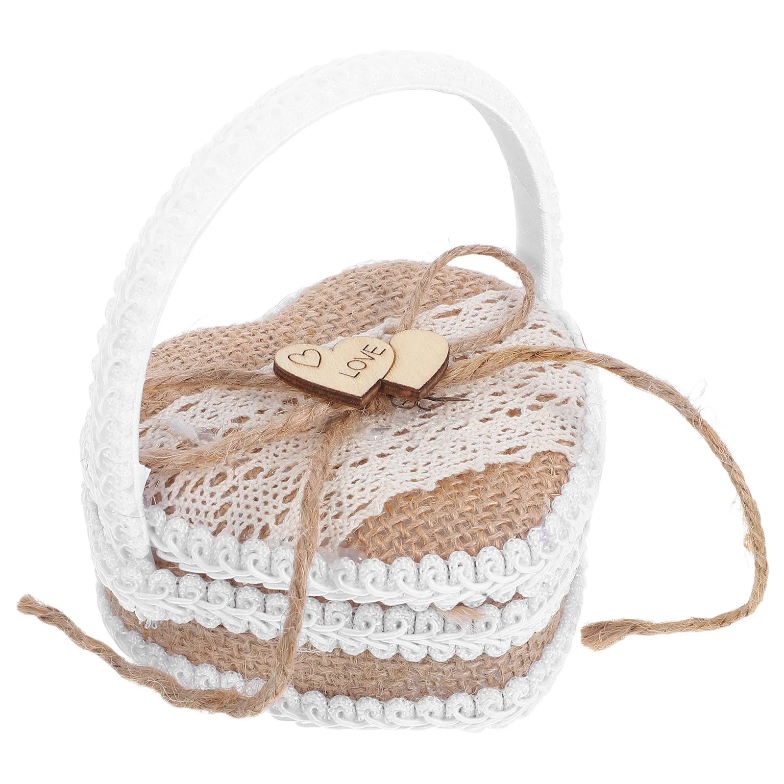 

Rustic Handmade Jute Ring Box Wedding Flower Girl Bearer Portable Cushion Box for Ceremony Wedding Ring Holder Jewelry Storage