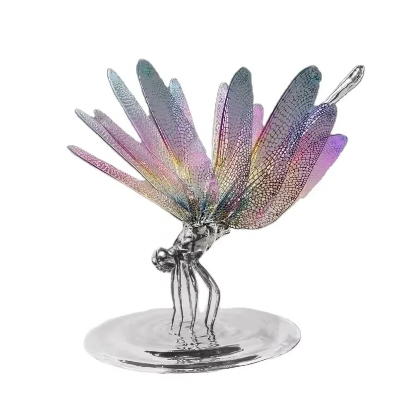 Stainless steel dragonfly sculpture, creative indoor desktop decoration gifts