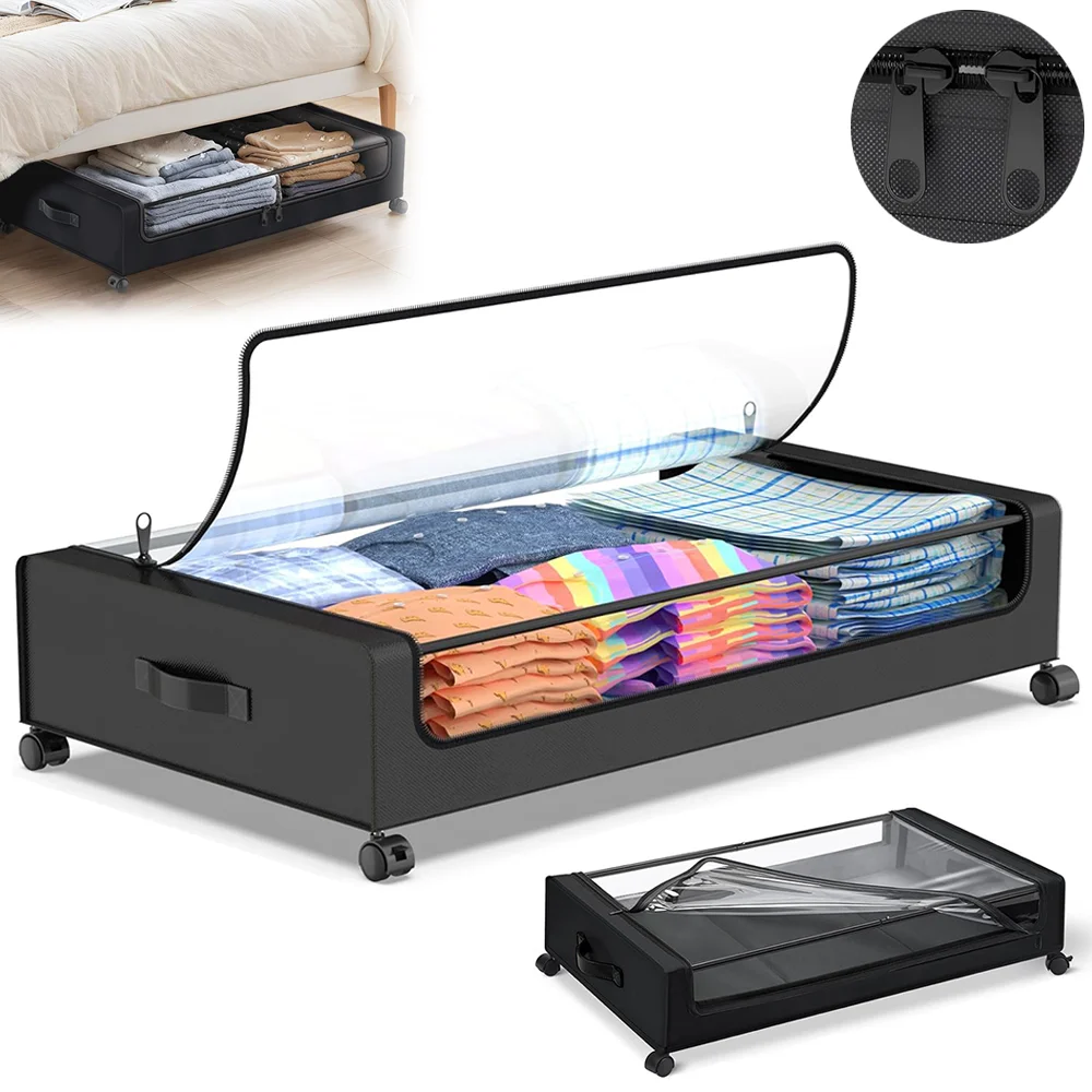Boîte de rangement sous le lit avec roulettes, grande capacité, anti-poussière, sac de rangement pour couettes, vêtements, jouets, articles divers, boîte d'organisation à roulettes