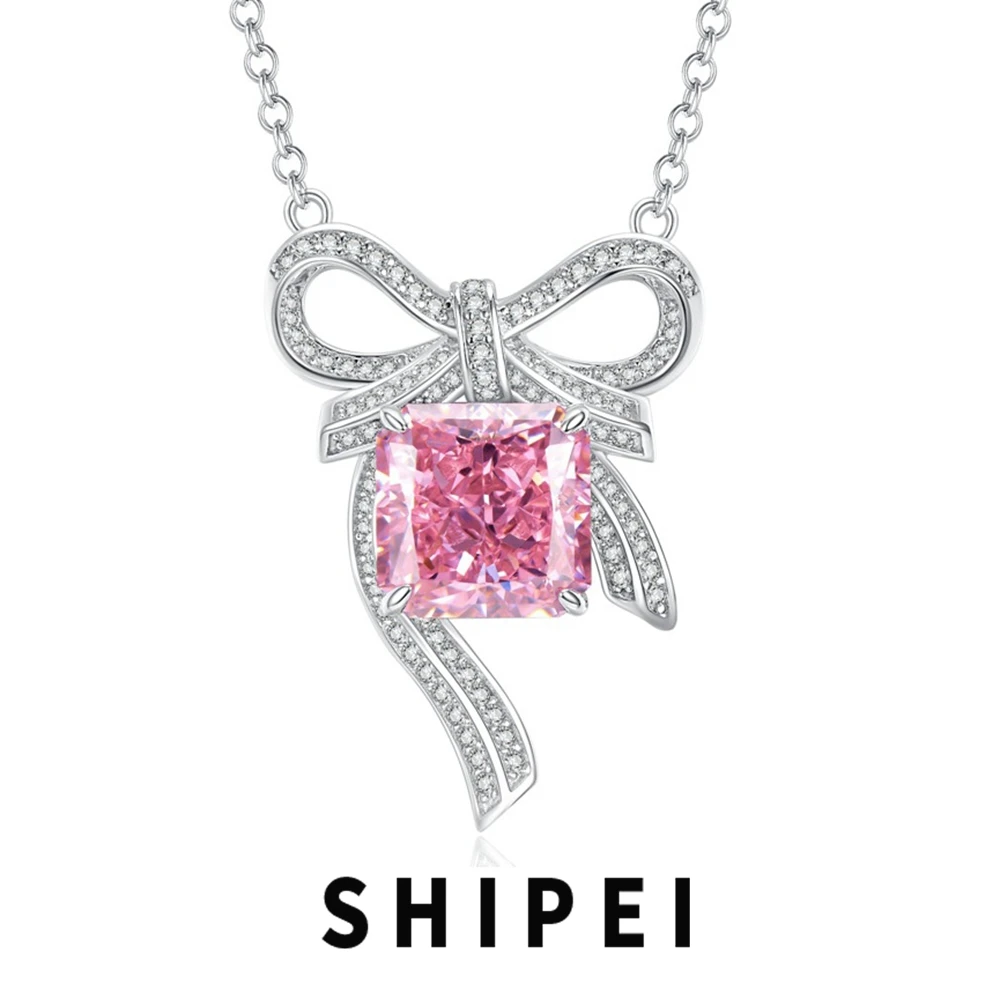 

SHIPEI 925 Sterling Silver Crushed Ice Cut 10 MM Pink Sapphire White Sapphire Gemstone Butterfly Pendant Necklace Fine Jewelry