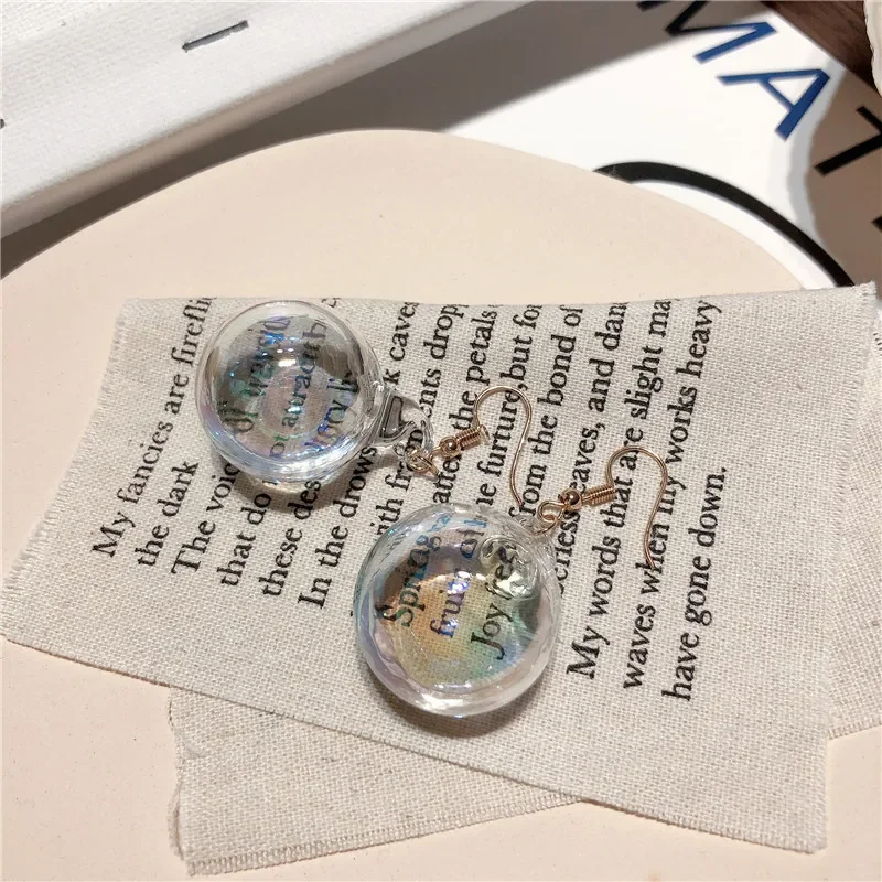 New Korean Fashion Glass Ball Dangle Earrings For Women Bubble Personality Temperament Unique Jewelry Gift