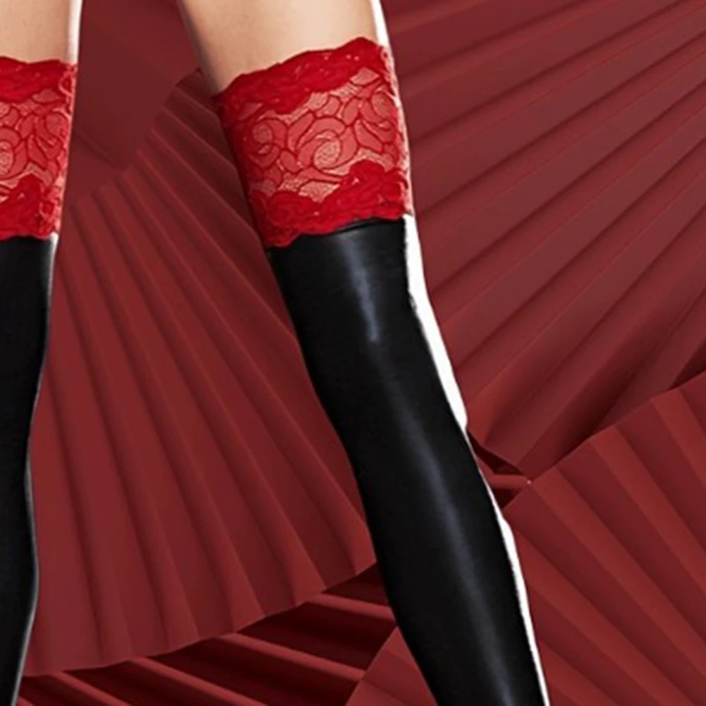 

For Holiday For Vacation Nightclub Party Lingerie Patent Leather Thigh High Stockings Color Black Black Patent Leather Lingerie