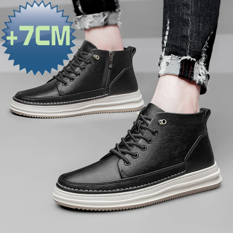 Luxury New 7cm elevator shoes casual men sneakers cow split genuine leather shoes height increase taller