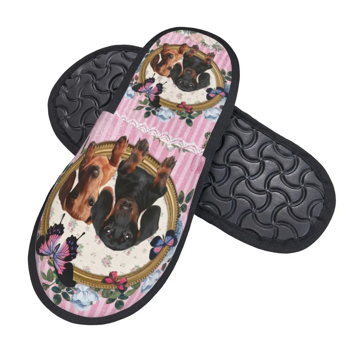 Custom Dachshund Dog And Butterfly Memory Foam Slippers Women Comfy Warm Badger Wiener Sausage House Slippers