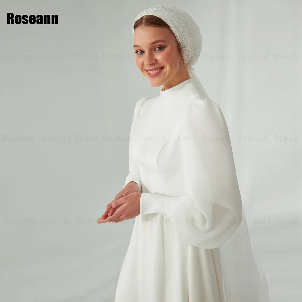 Customized Muslim High Collar Ivory A-line Wedding Dresses Vertically 2025 New Design Draped Pleat Bride Gown robe de mariée