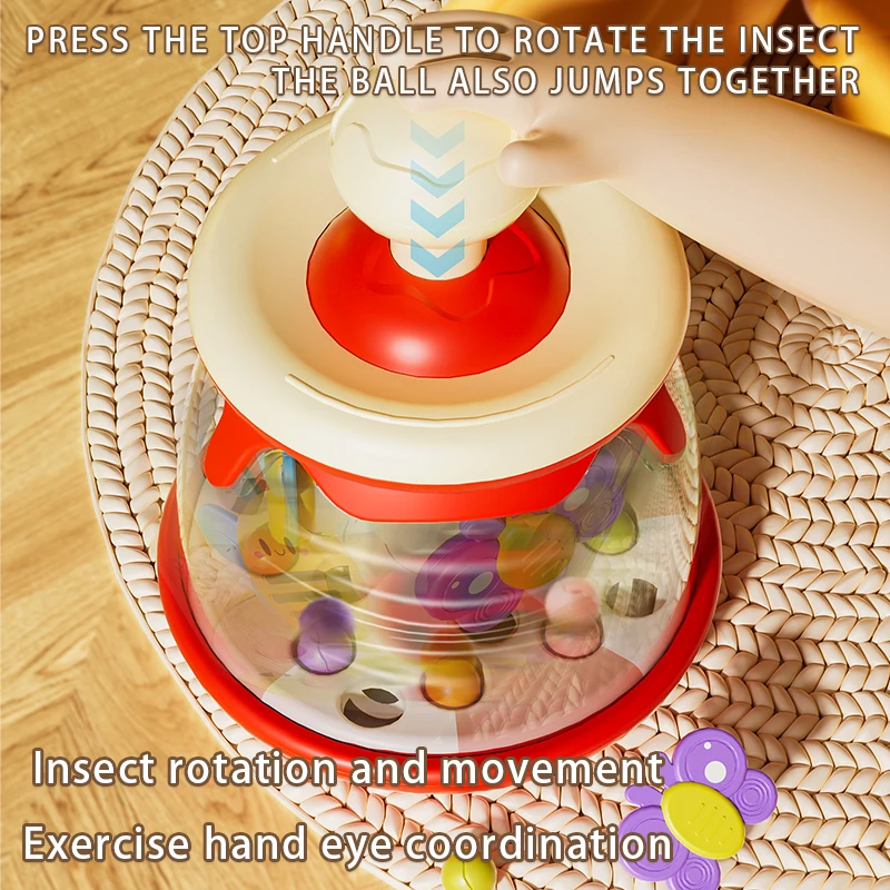 赤ちゃん教育プレスおもちゃ子供用プレス回転昆虫&ボール、手の調整、なだめるおもちゃクリスマスギフト