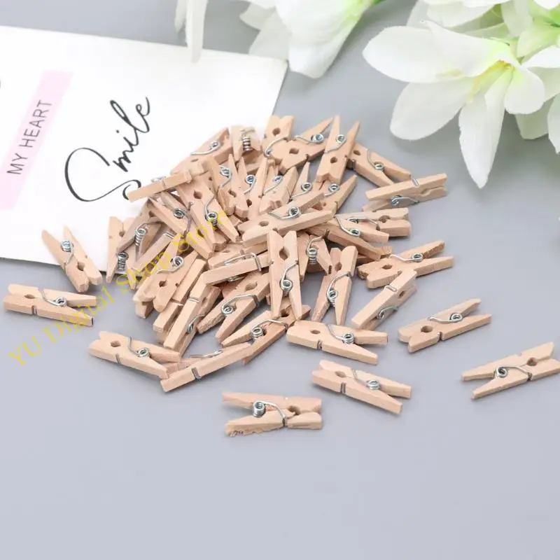 96ba 50pcs/مجموعة مصغرة DIY ملابس خشبية ورق الأوتاد الأوتاد بطاقات Clockespin Craft Clips
