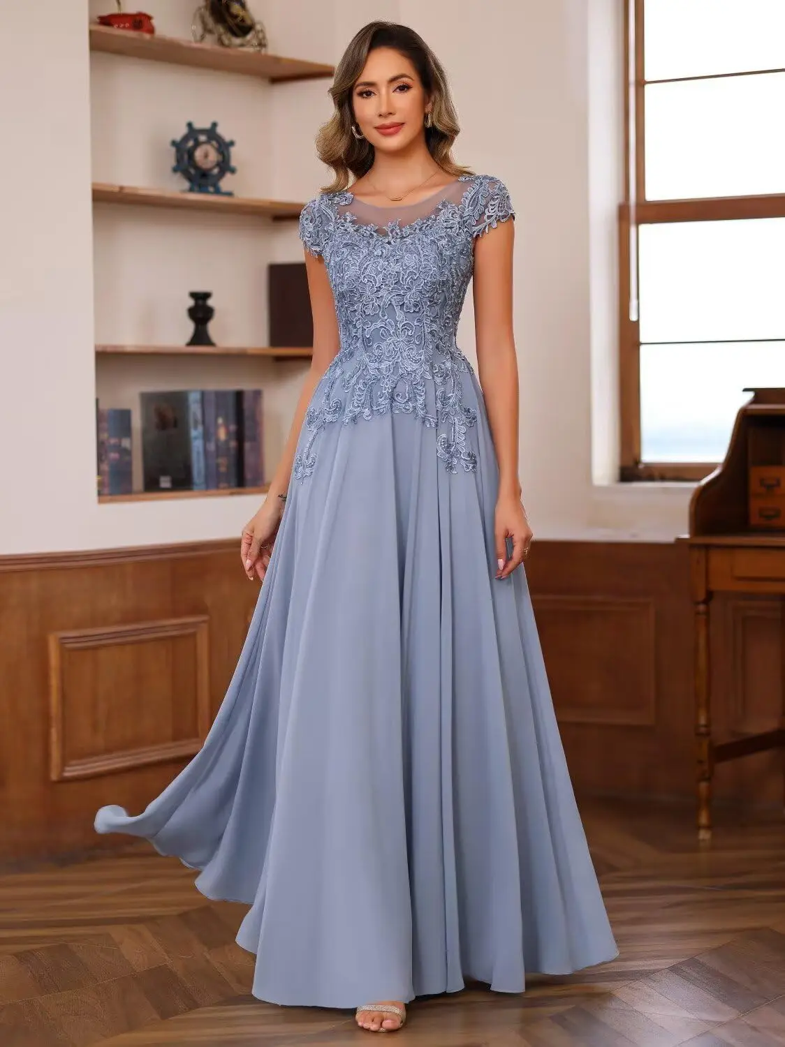 

Elegant Mother of Bride Dresses for Women Long Chiffon Lace Wedding Guests Dress Formal Prom Gowns
