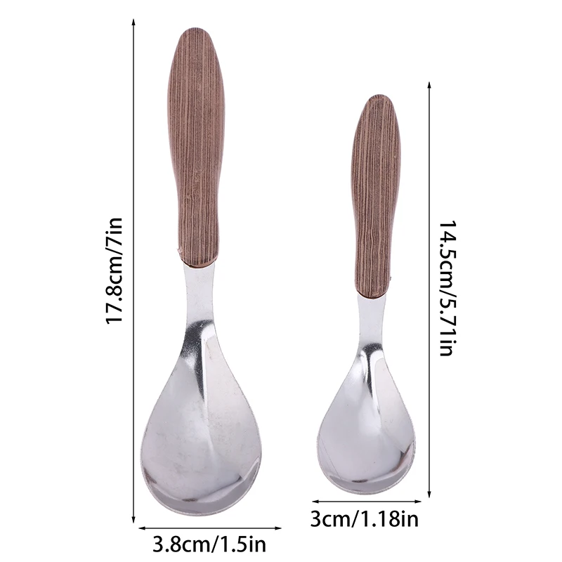 1 قطعة الفولاذ المقاوم للصدأ تقليد مقبض خشبي أدوات المائدة الغربية أدوات المائدة الحلوى ملعقة شوربة مطعم غربي بار أدوات المائدة #6