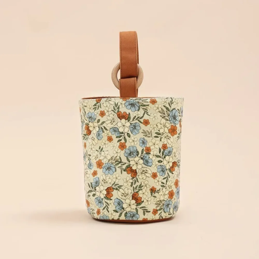 Retro Flower Bucket Bag, Large Capacity Mummy Bag, Cute Lunch Bag Canvas Handbag Korean Style Women