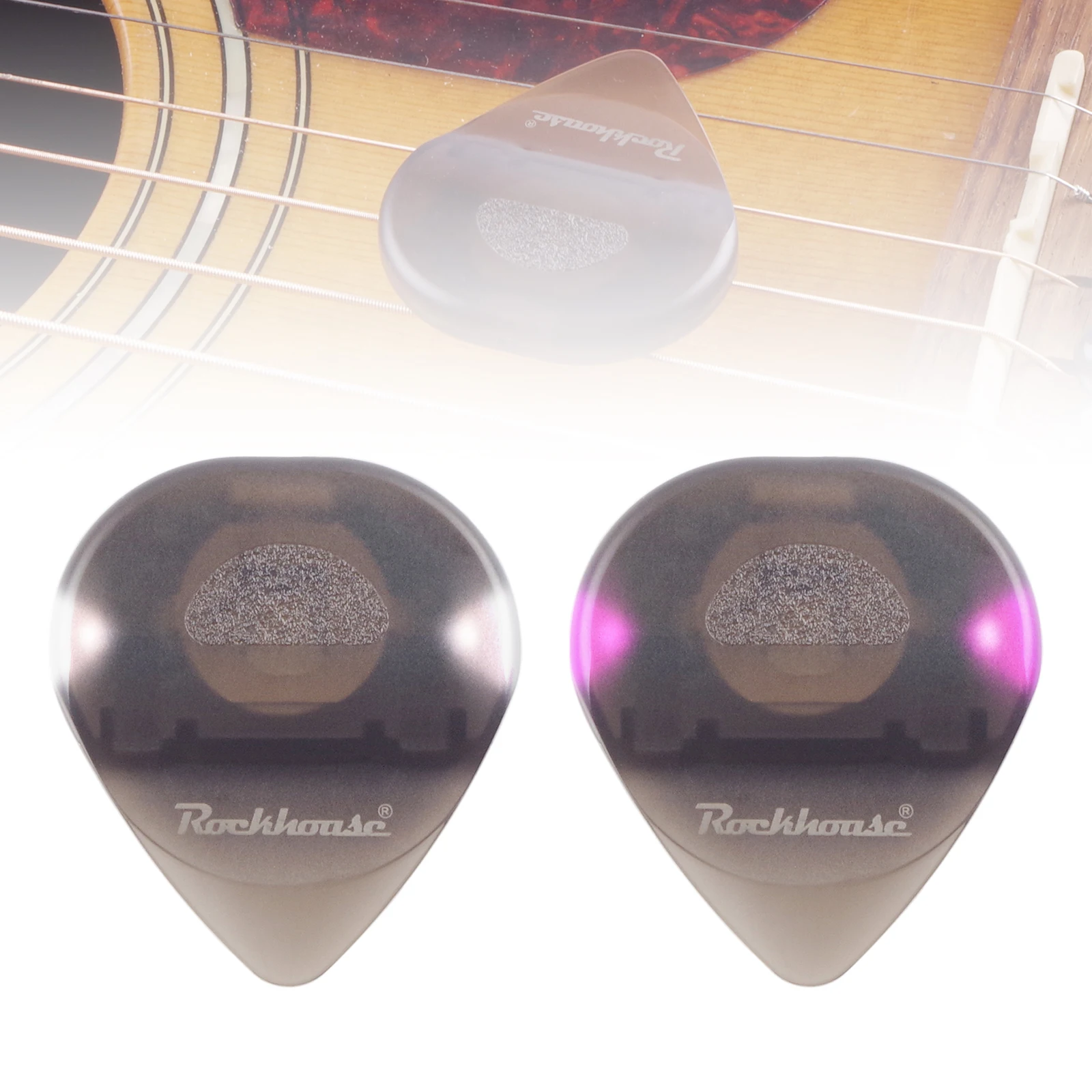 2pcs 0.6mm Auto LED Glowing Guitar Picks for Acoustic Electric Classical Guitar Bass with Box,Purple/White Light Guitar Plectrum
