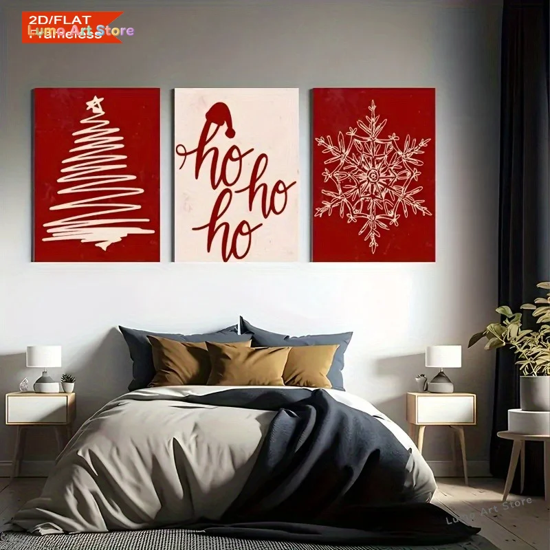 2D Flat, 3pcs Set Frameless Canvas Christmas Prints, Christmas Wall Art, Christmas Home Decor, Stylish Posters, Christmas Dig