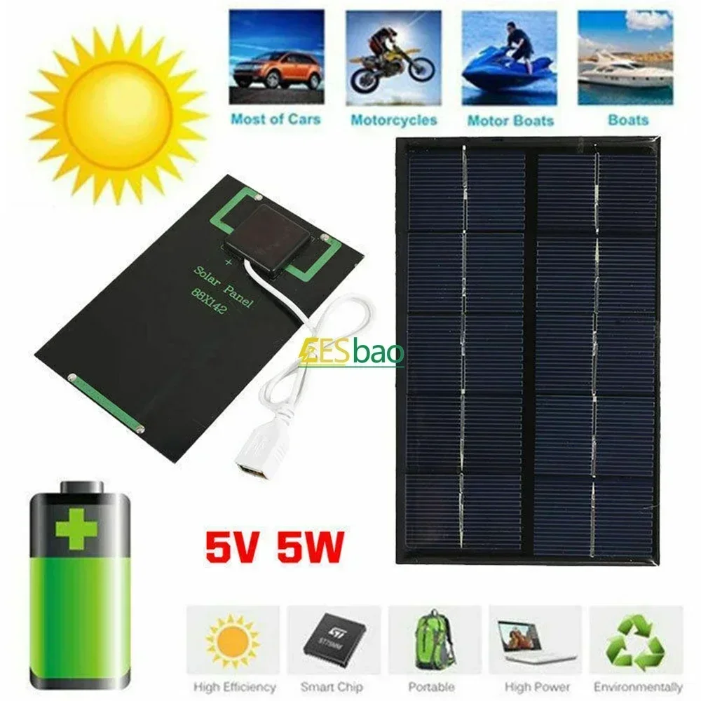 USB Solar Panel Outdoor 5W 5V Portable Solar Charger Pane Climbing Fast Charger Polysilicon Travel DIY Solar Charger Generator