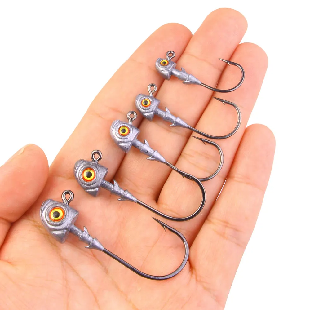 5pcs/ Texas Eye Finesse Swinging Jig heads Hooks with realistic 3D fish eye for Soft Lure Silicone Bait Bass