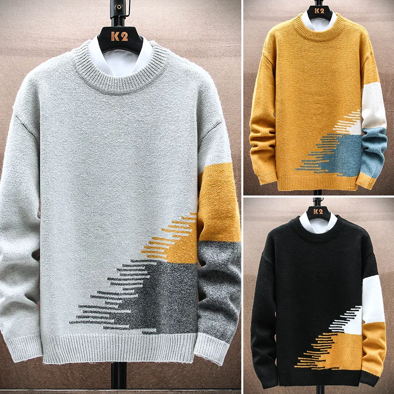 Men's Winter Sweater Round Neck Male Fit Knitted Pullover Loose Harajuku Mens Retro Sweaters korean Popular Clothes