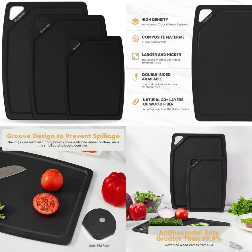 

Wood Fiber Cutting Board Set, 3-Piece Composite Chopping Boards with Juice Groove, Dishwasher Safe, Non-Toxic, BPA-Free, Large K