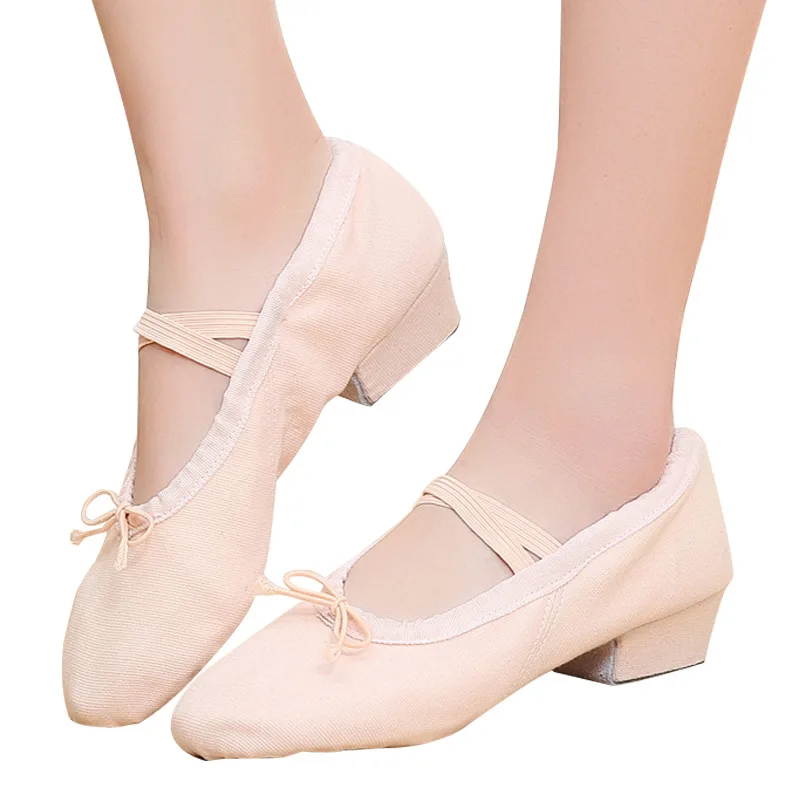 CLYFAN Low-heeled Canvas Teacher Practice Soft Ballroom Dance Shoes Salsa Tango Ballet Dance Shoes Children Girls Women