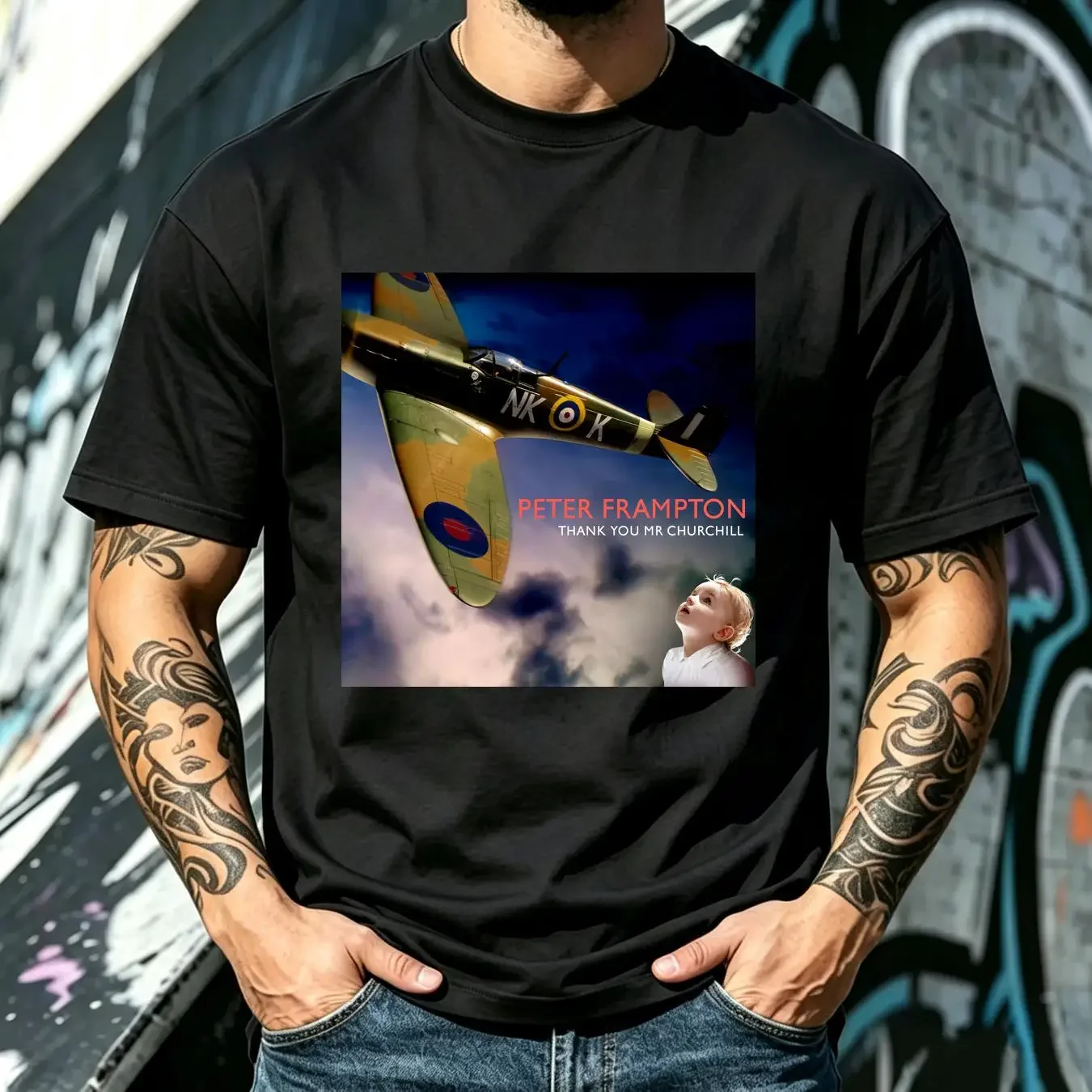 washed T Shirt PETER FRAMPTON THANK YOU MR CHURCHILL Classic Black S 5XL H2043 vintage Washed designer clothes Stretched