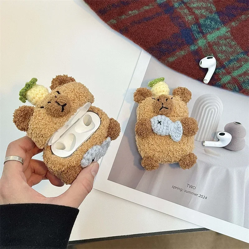 

Plush Capybara Case for AirPods 4 Airpod 1 2 3 Pro Pro2 Bluetooth Earbuds Charging Box Protective Earphone Case Cover