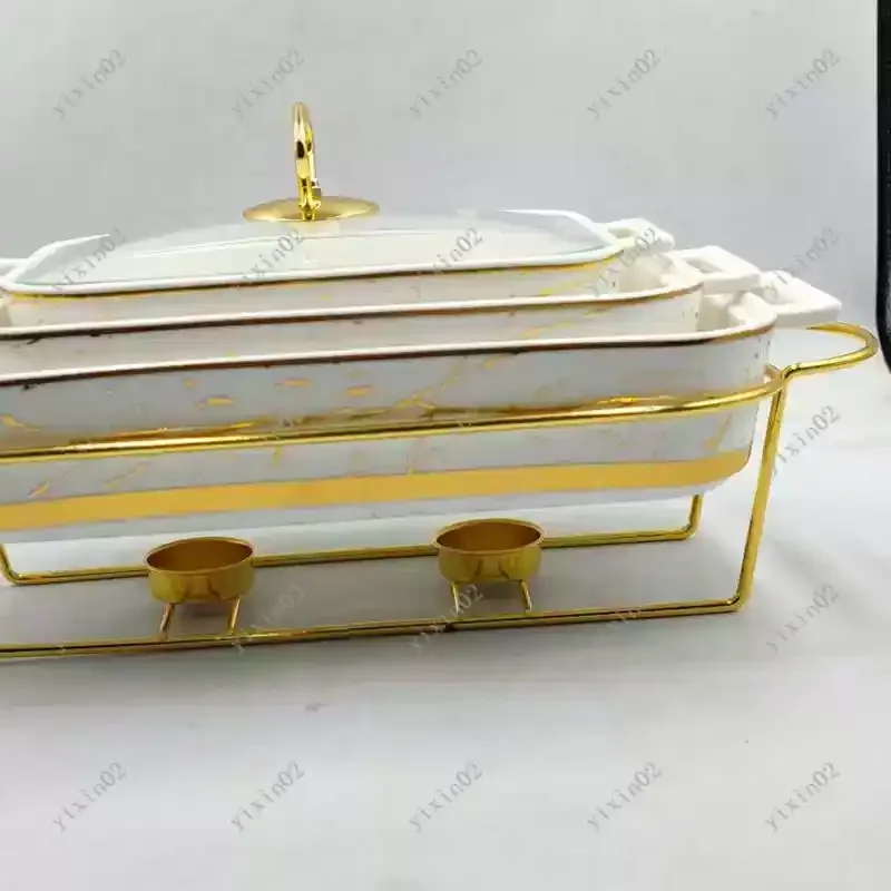 Double Ear Ceramic Pot Casserole Baking Tray Hotel Tableware for Restaurant Cooking White Single Pack