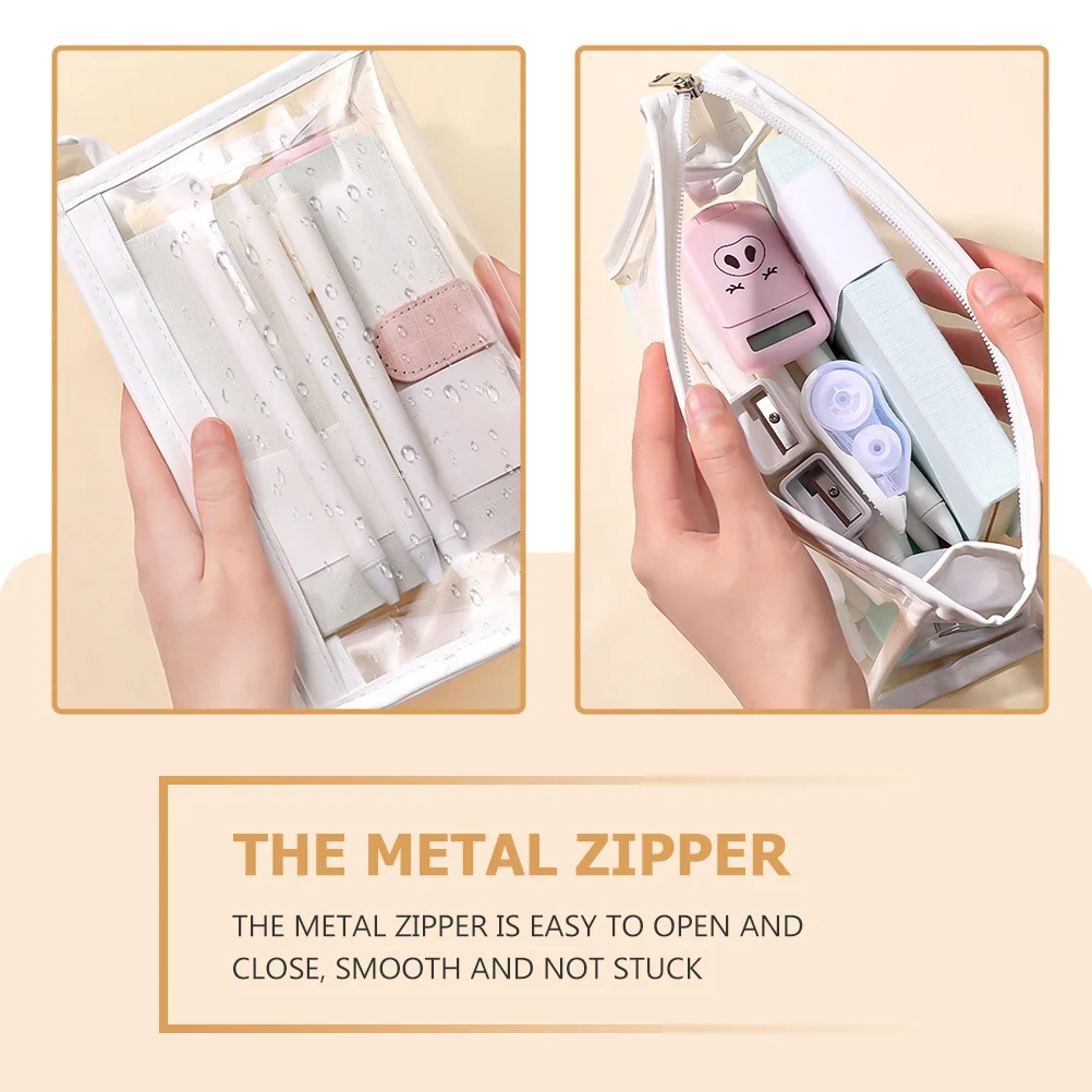 2Pcs Clear Pencil Bag High-Quality PVC Transparent Makeup Case Lightweight Large Capacity Pen Holder for Students Teachers