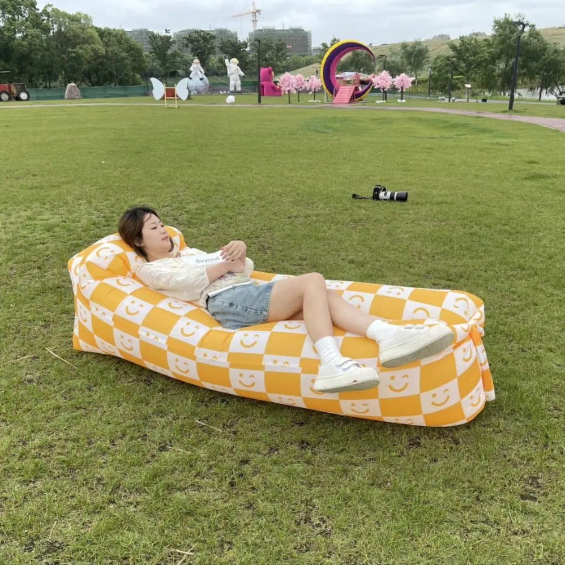 Music Festival Outdoor Lazy Man Inflatable Sofa Bed Air Cushion Bed Portable Thickened Folding Lunch Rest Patio Couch Chair