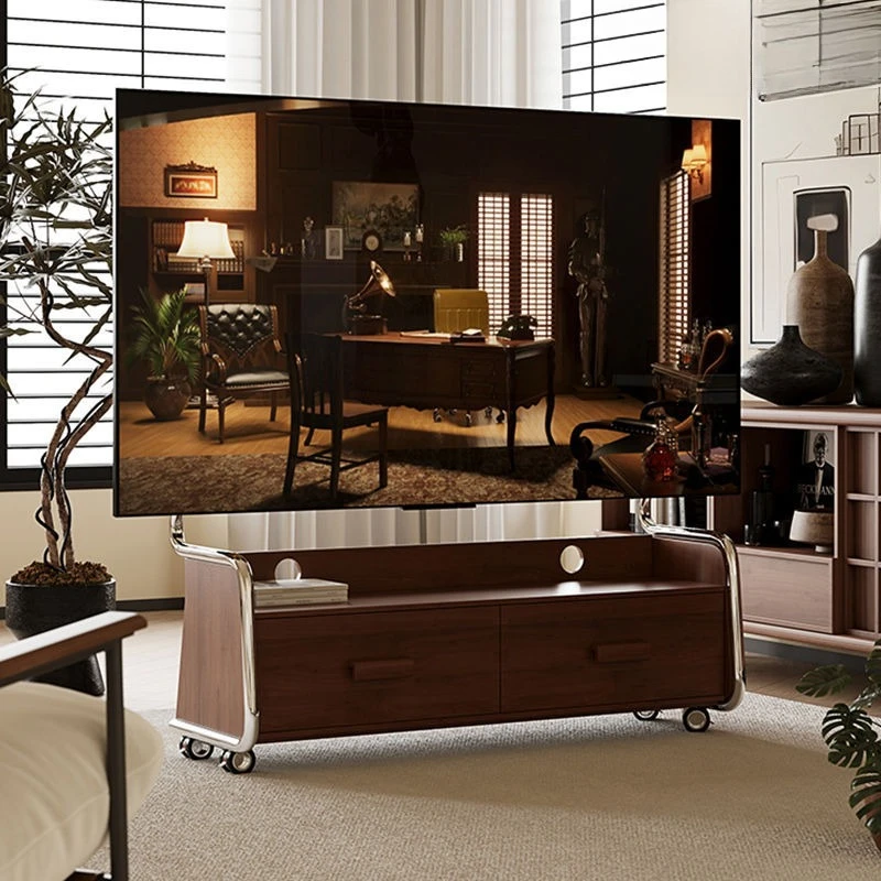 Solid Wood TV Stand, Living Room Home Floor Cabinet Creative Movable with Wheel Hanger