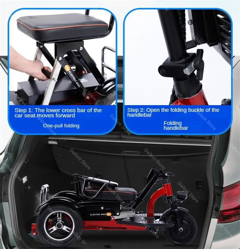 3 Wheel Electric Tricycle Adults 48V 300W Folding Three Wheel Electric Scooter For Elderly 8 Inch Mobility Scooters Disabled